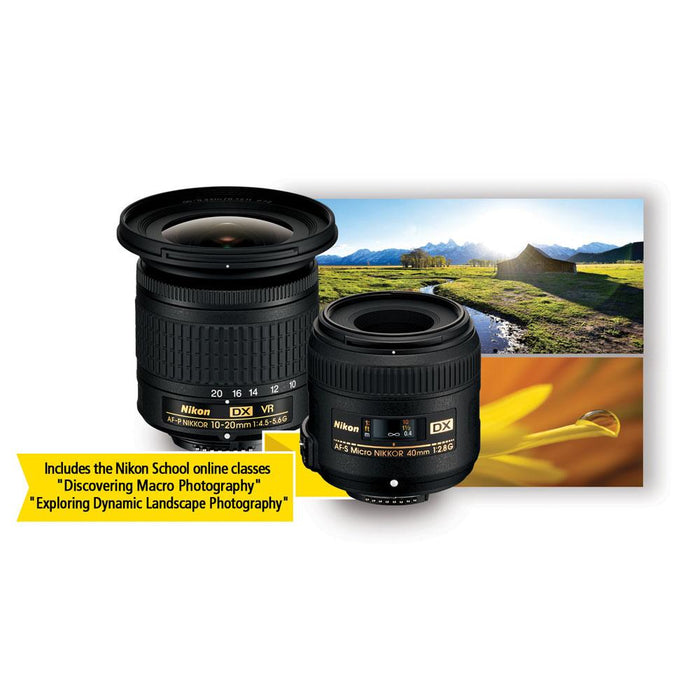 Nikon Landscape and Macro Two Lens Kit AF-P 10-20mm VR AF-S 40mm Lens Accessory Bundle
