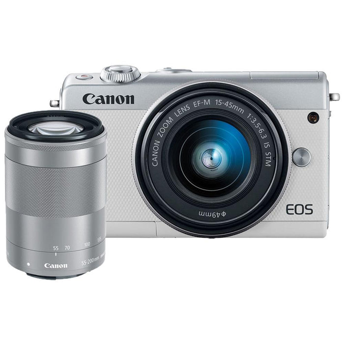 Canon EOS M100 24.2MP Digital Camera with EF-M 15-45mm & 55-200mm IS STM Lens (White)