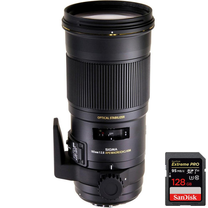 Sigma 180mm F2.8 EX APO DG HSM OS Macro for Nikon SLR Cameras +128GB Memory Card