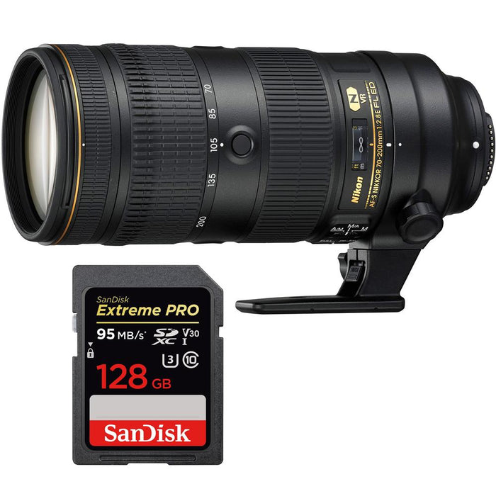 Nikon AF-S NIKKOR 70-200mm f/2.8E FL ED VR Zoom Lens with 128GB Memory Card