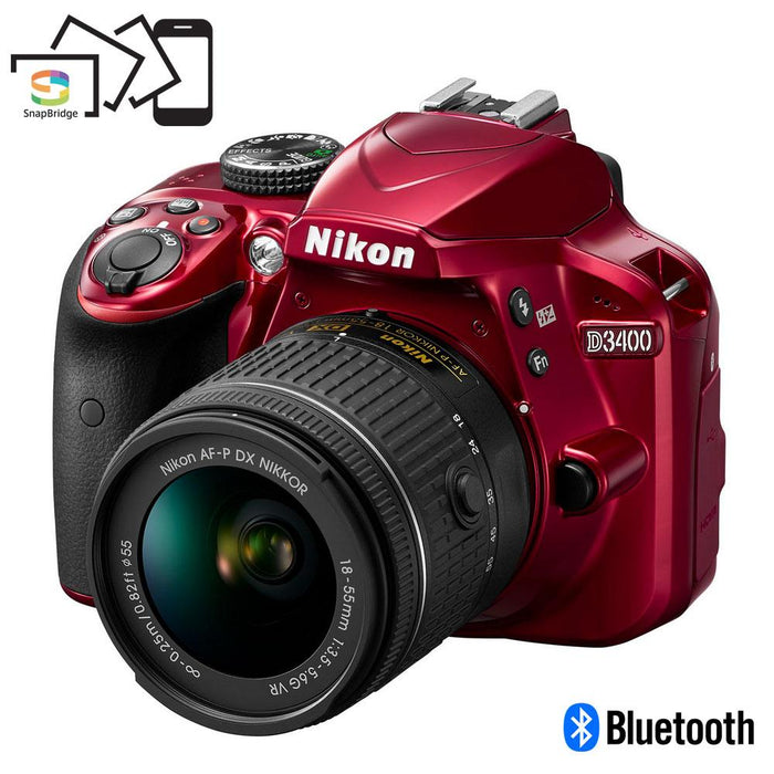 Nikon D3400 DSLR Camera + 18-55mm & 70-300mm Dual Lens Kit (Red) Certified Refurbished