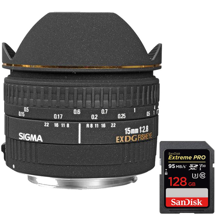 Sigma 15mm F2.8 EX DG DIAGONAL Fisheye f/ Canon EOS SLR Cameras +128GB Memory Card