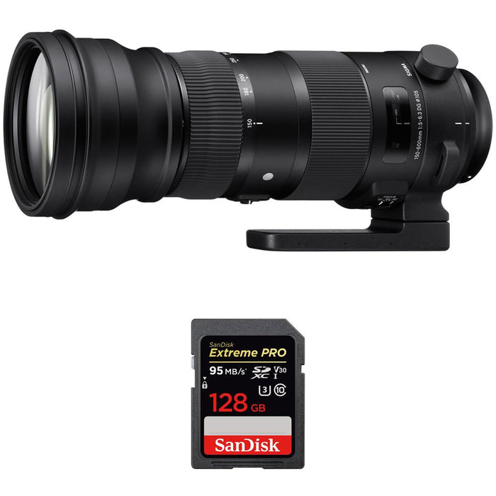 Sigma 150-600mm F5-6.3 DG OS HSM Telephoto Zoom Lens (Canon) + 128GB Memory Card