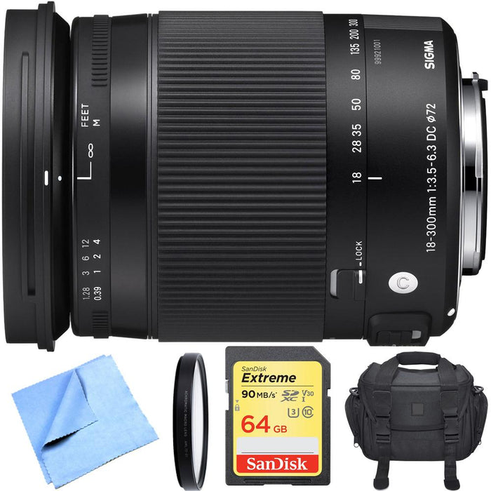 Sigma 18-300mm F3.5-6.3 DC Macro OS HSM Lens Contemporary for Nikon DX Cameras Bundle