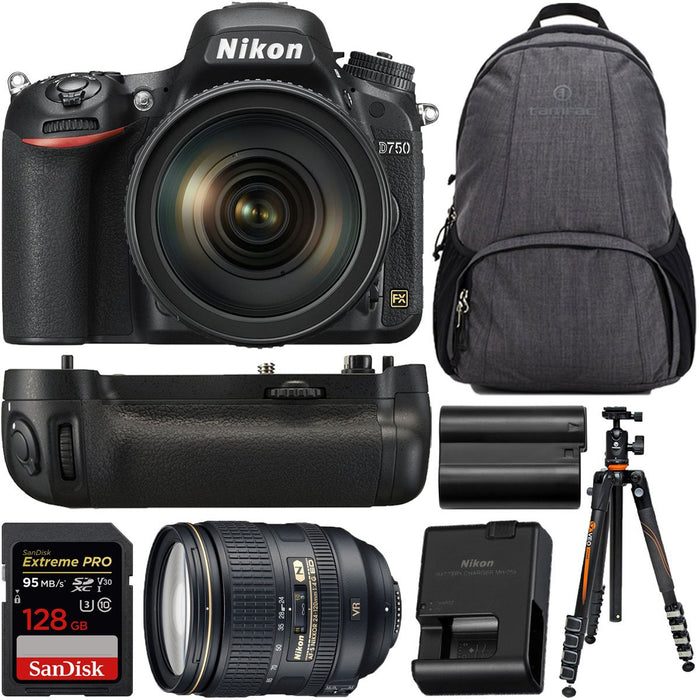 Nikon D750 Digital SLR Camera with 24-120mm ED VR Lens + MB-D16 Battery Grip Bundle