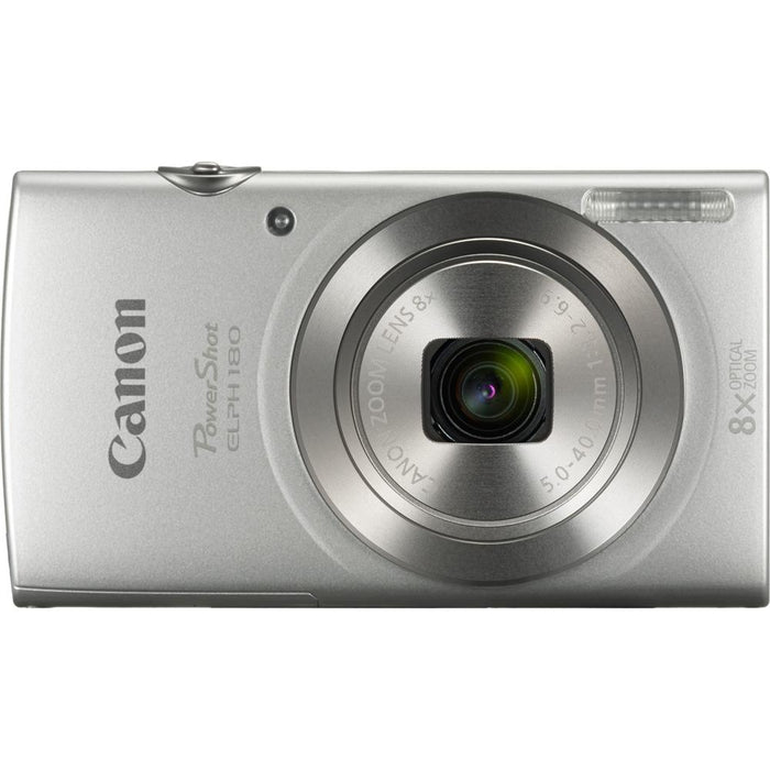 Canon PowerShot ELPH 180 8x Optical Zoom Digital Camera (Silver) + 16GB Accessory Kit