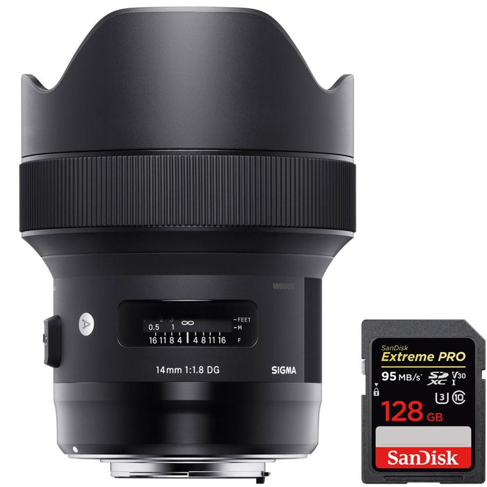 Sigma 14mm F1.8 DG HSM Art Wide Angle Full Frame Lens f/ Canon+128GB Memory Card