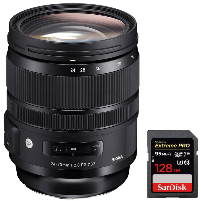 Sigma 24-70mm F2.8 DG OS HSM Art Lens for Nikon Mount + SDXC 128GB Memory Card