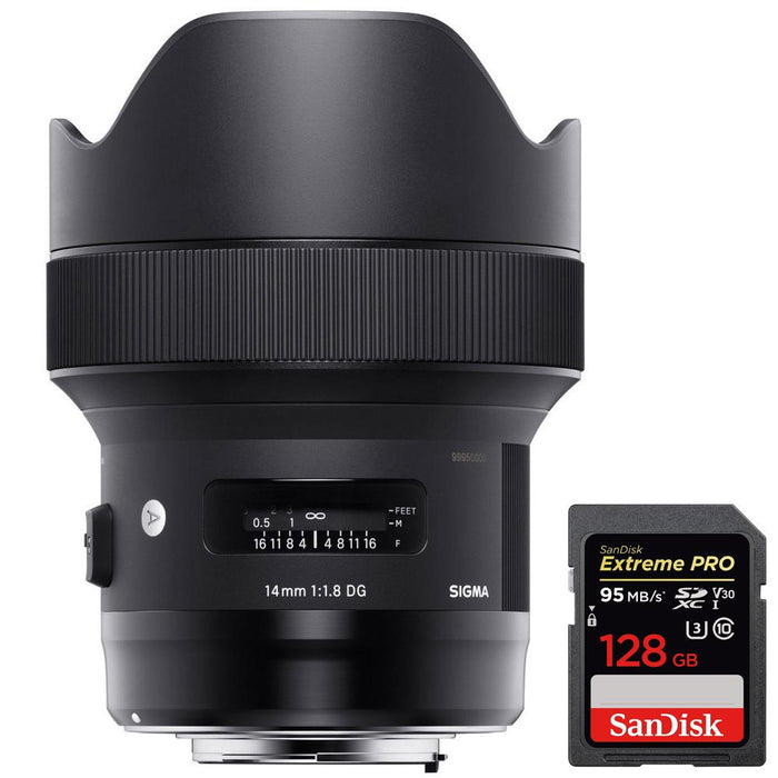 Sigma 14mm F1.8 DG HSM Art Wide Angle Lens f/ Nikon F Mount + 128GB Memory Card