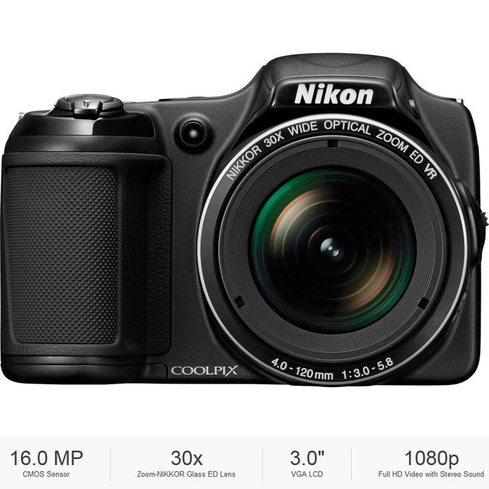 Nikon COOLPIX L830 16 MP 30x Zoom Digital Camera Black - Certified Refurbished