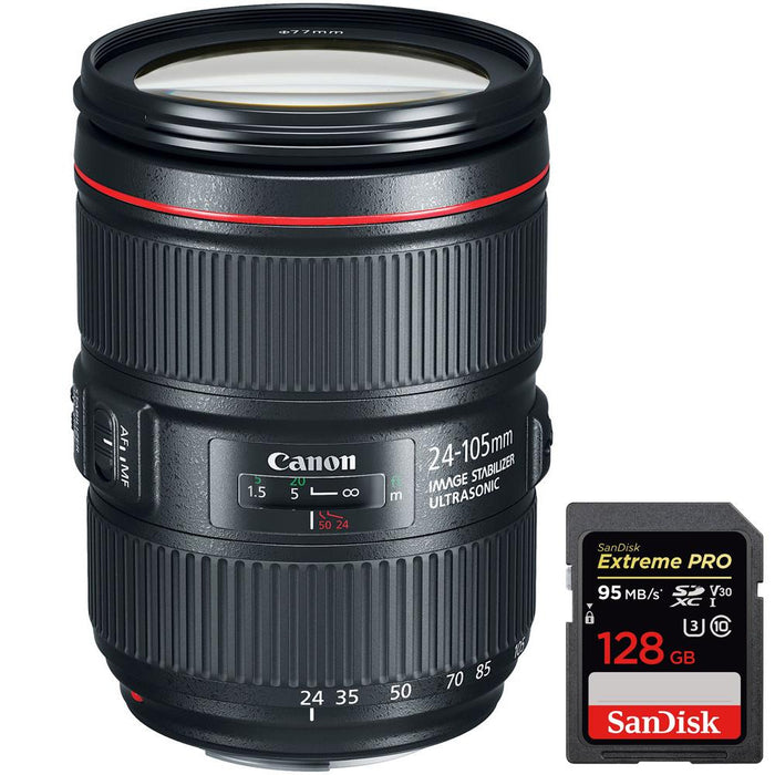 Canon EF 24-105mm f/4L IS II USM Standard Zoom Lens + SDXC 128GB Memory Card
