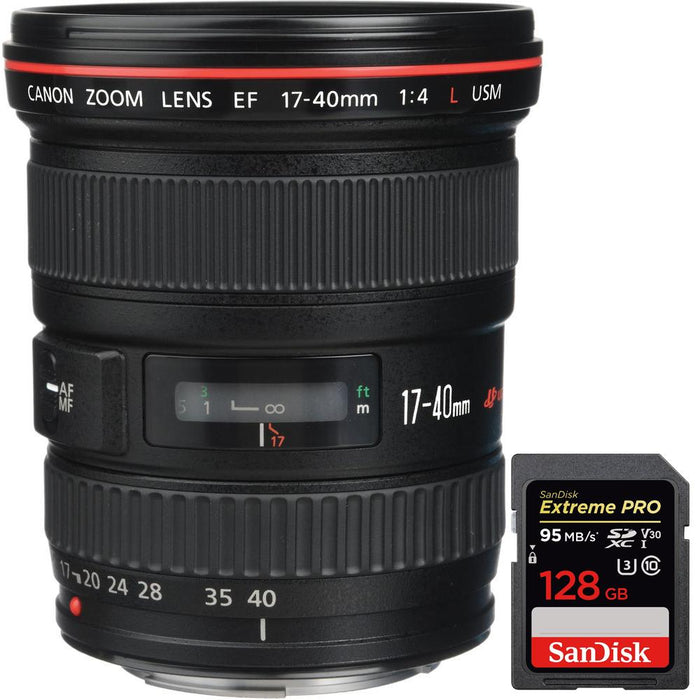 Canon EF 17-40mm F/4 L USM Lens + Sandisk Extreme PRO SDXC 128GB Memory Card