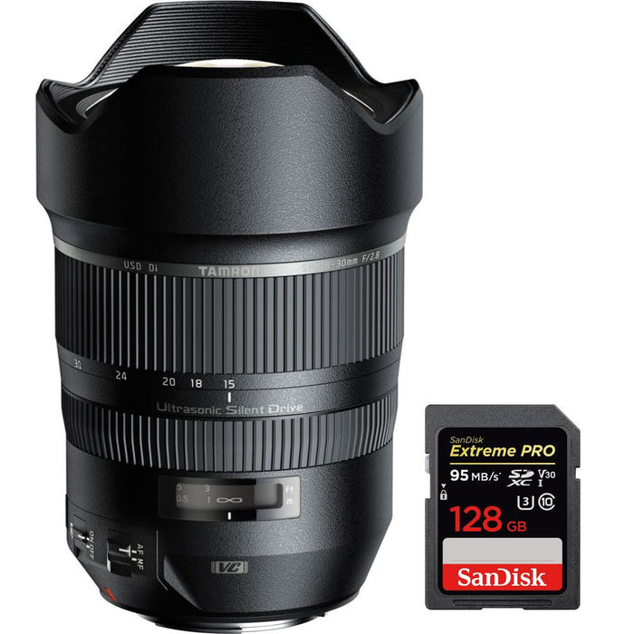 Tamron A012 SP 15-30mm F/2.8 Ultra-Wide Angle Lens for Nikon + 128GB Memory Card