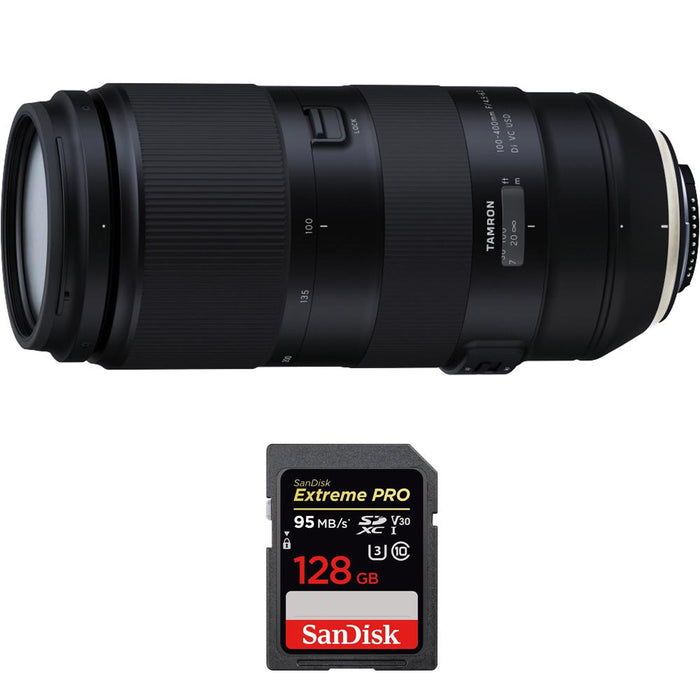 Tamron 100-400mm F/4.5-6.3 Di VC USD Zoom Lens for Nikon + 128GB Memory Card