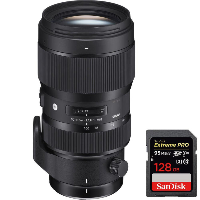 Sigma 50-100mm f/1.8 DC HSM ART Lens for Canon SLR Mount +SDXC 128GB Memory Card