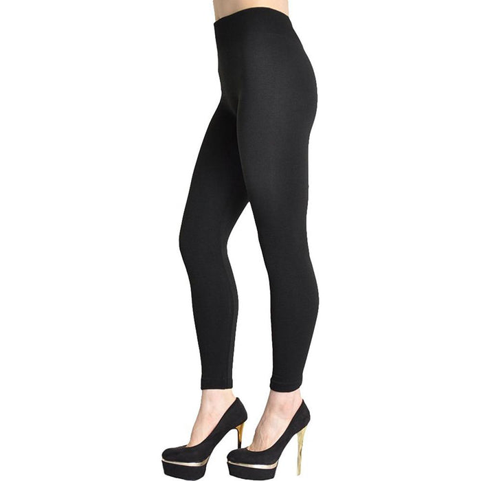 Julia Fashion Black Opaque Footless Soft & Warm Fleece-Lined Leggings - 3 Pairs