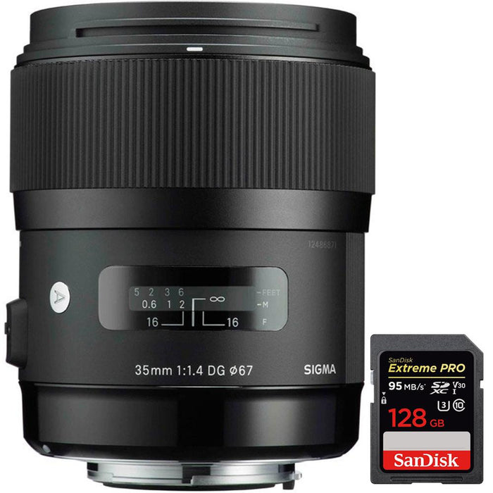 Sigma Art 35mm F/1.4 DG DG HSM Wide-Angle Lens for Sigma SLR + 128GB Memory Card