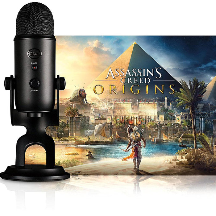 Blue Microphones Blackout Yeti with Pop Filter, Boom Stand, and Assassin's Creed Origins Bundle
