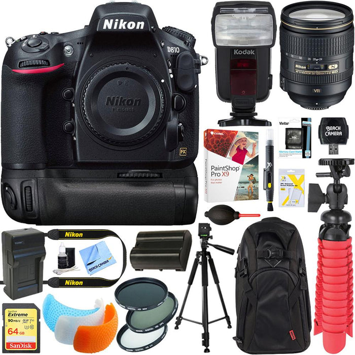 Nikon D810 FX-format Digital SLR + 24-120mm VR Lens Power Grip & 64GB Accessory Bundle