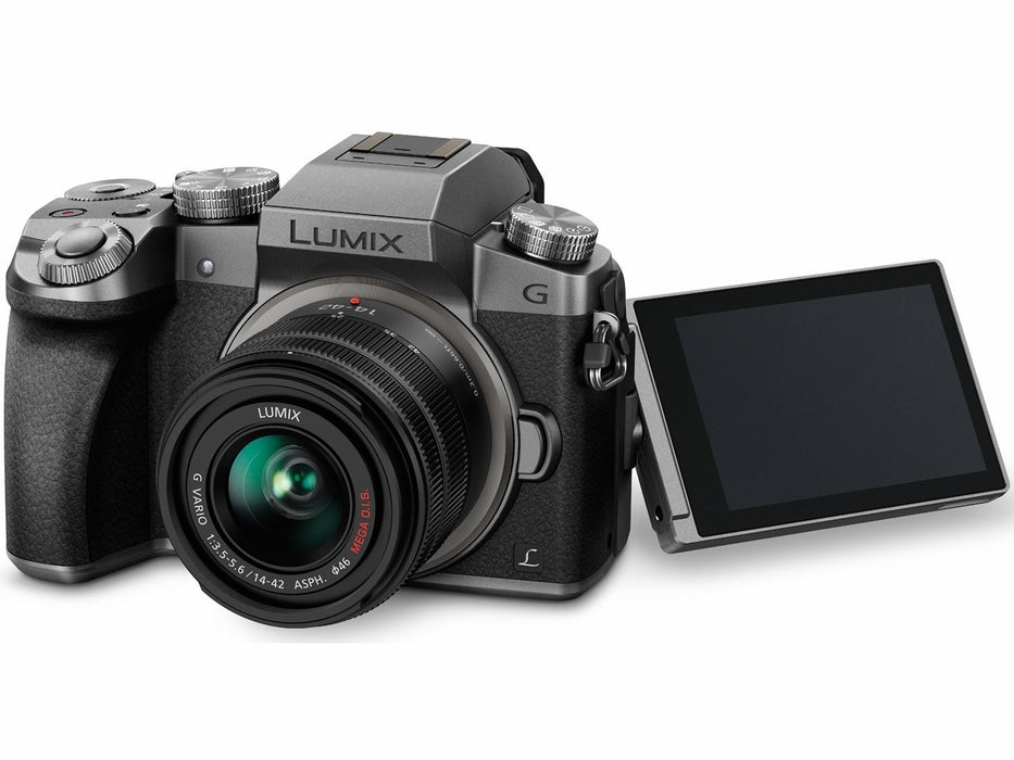 Panasonic LUMIX G7 Camera (Silver) + 14-42mm Lens +SanDisk 64GB & Mic Pro Video Bundle