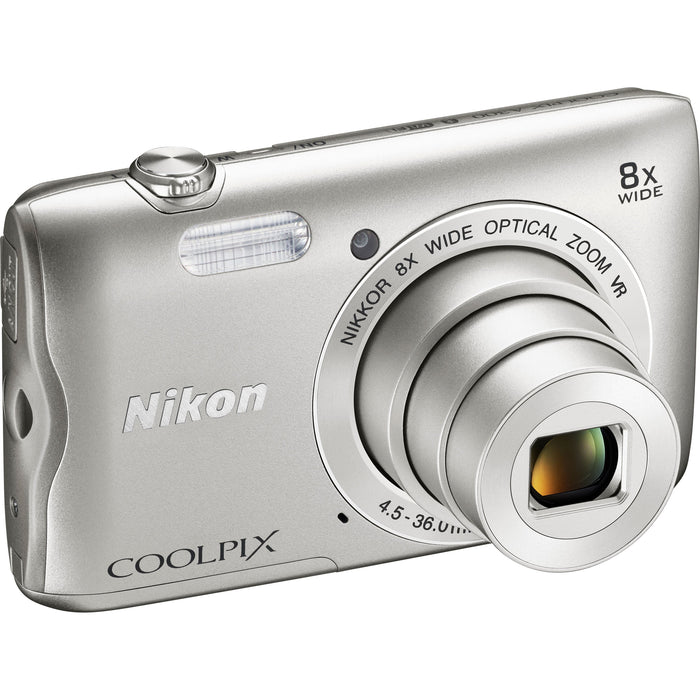 Nikon Coolpix A300 20.1MP 8x Optical Zoom NIKKOR WiFi Silver Digital Camera Refurbish