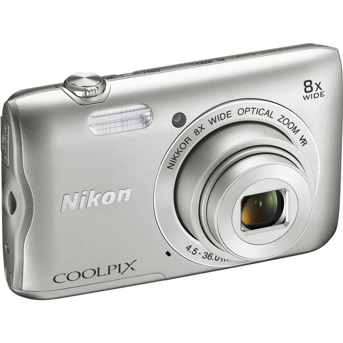 Nikon Coolpix A300 20.1MP 8x Optical Zoom NIKKOR WiFi Silver Digital Camera -Refurbish