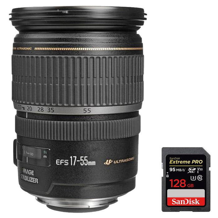 Canon EF-S 17-55mm F/2.8 IS USM Wide Angle Zoom Lens w/ 128GB SDXC Memory Card