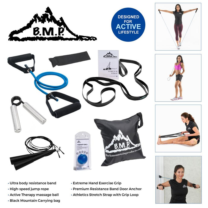 Black Mountain Home Gym 7-Piece Fitness Kit Resistance Training, Stretching Set, Grip Enhancers