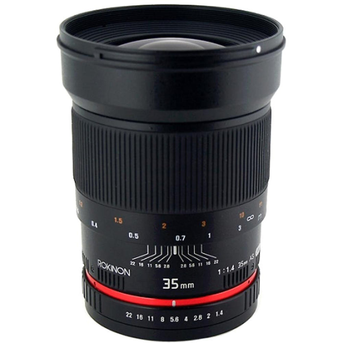 Rokinon 35mm F/1.4 AS UMC Wide Angle Lens for Nikon + 64GB Ultimate Kit