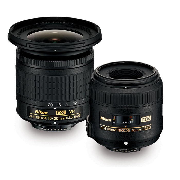 Nikon AF-P DX 10-20mm VR & AF-S DX 40mm Two Lens Kit w/ 128GB Memory Card