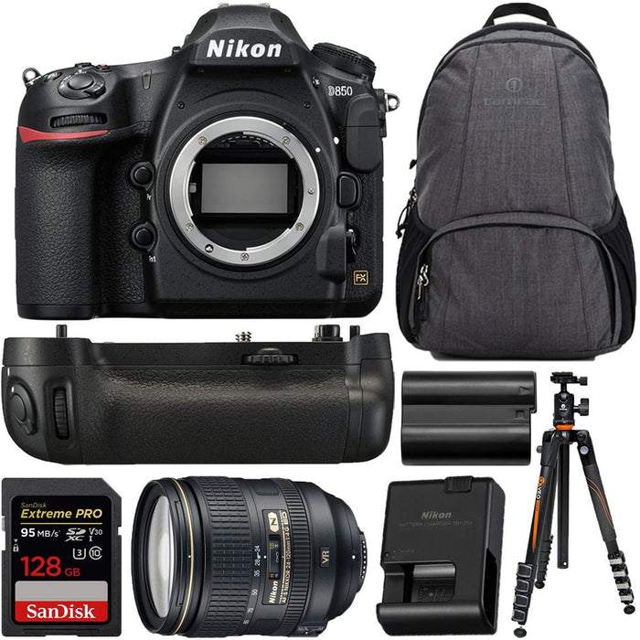 Nikon D850 Digital SLR Camera with 24-120mm ED VR Lens + MB-D18 Battery Grip Bundle