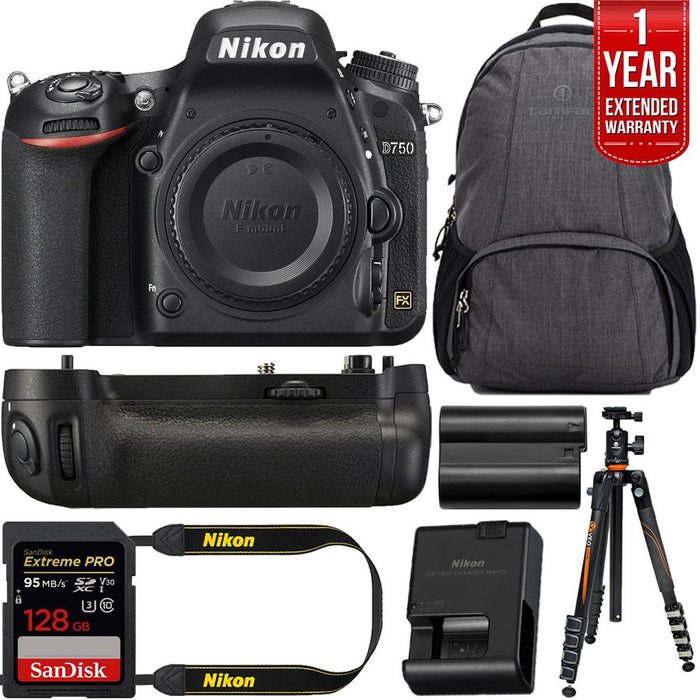 Nikon D750 24.3MP Digital SLR Camera (Body Only) with Nikon MB-D16 Battery Grip Bundle