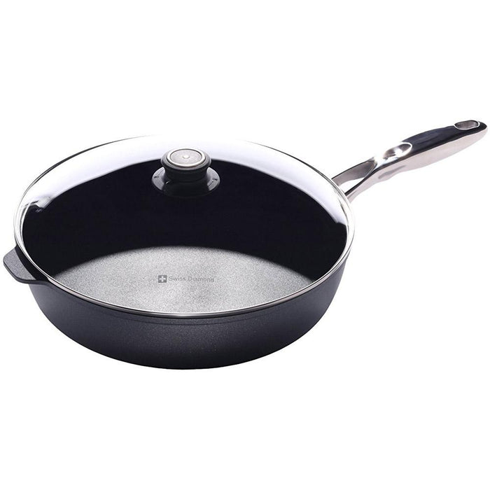 Swiss Diamond Nonstick 5.8 Qt Saute Pan with Red Oven Mitts and Hot Pads