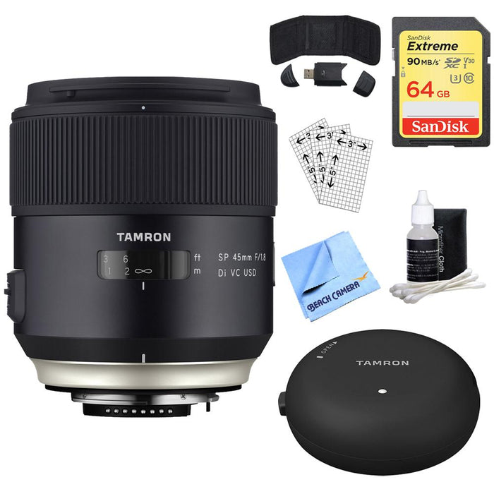 Tamron SP 45mm f/1.8 Di VC USD Lens for Canon EOS Mount + 64GB Accessory Bundle