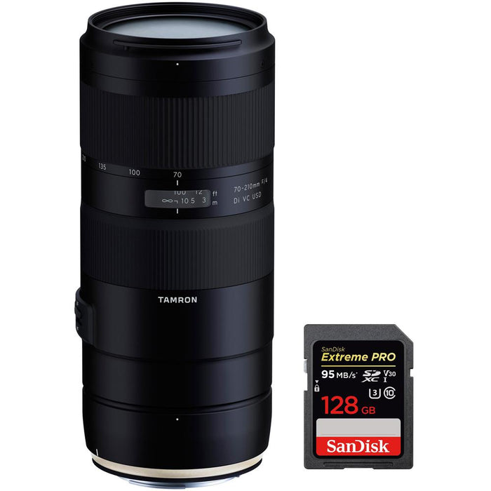 Tamron 70-210mm F/4 Di VC USD Telephoto Zoom Lens for Nikon DSLR + 128GB Card