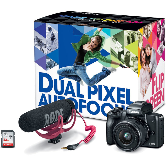 Canon EOS M50 Mirrorless Digital Camera (Black) w/ 15-45mm Lens & Video Creator Kit