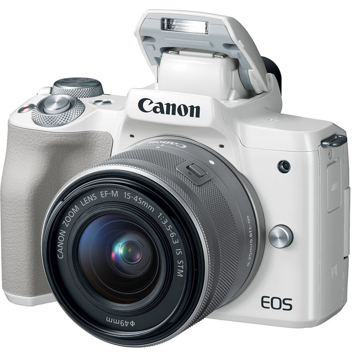 Canon EOS M50 Mirrorless Digital Camera (White) w/ EF-M 15-45mm IS STM Lens