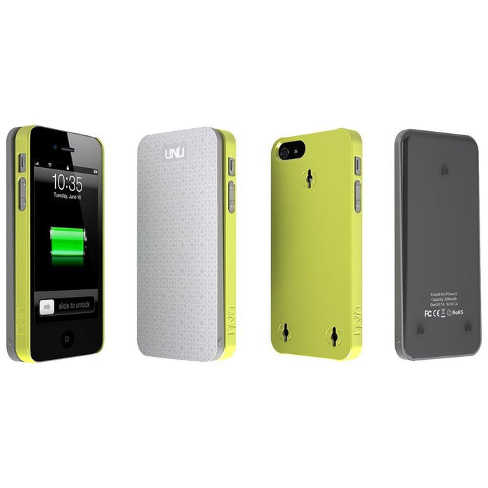 uNu Ecopak iPhone 5 Case -Snap-on Case and Detachable Battery (Silver/Leaf Yellow)