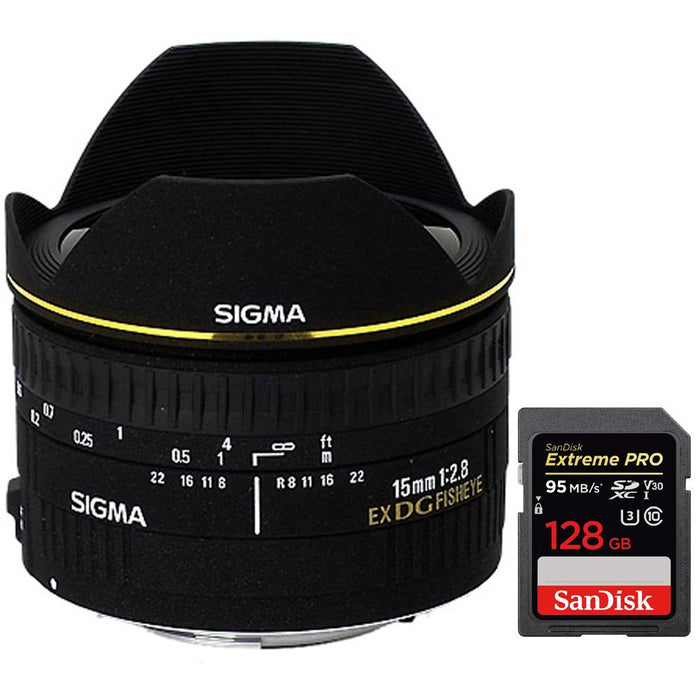 Sigma 15mm F2.8 EX DG DIAGONAL Fisheye for Nikon SLR Cameras + 128GB Memory