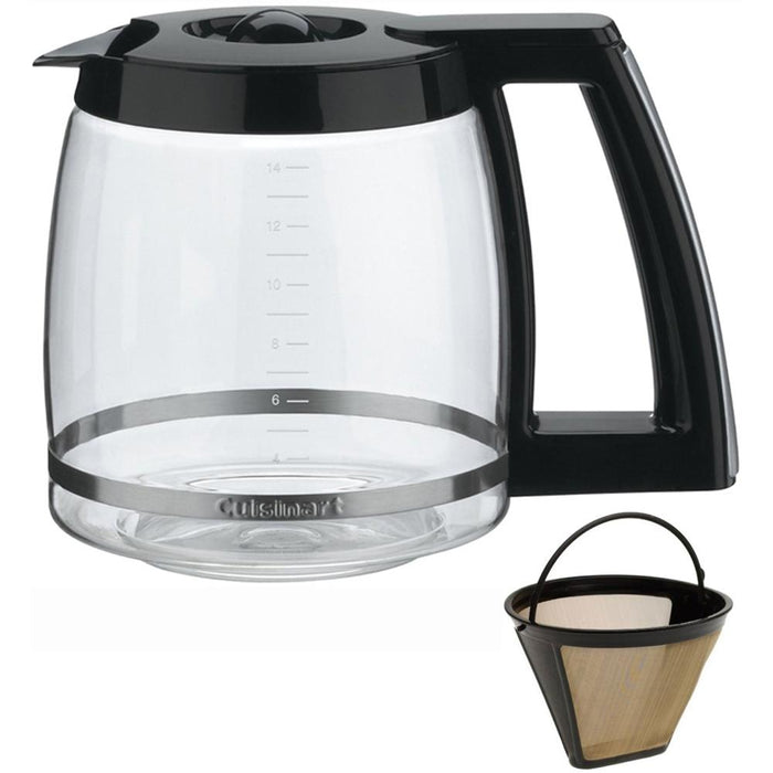 Cuisinart DCC-2200RC 14-Cup Replacement Glass Carafe, Black and Gold Tone Filter