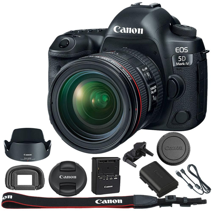 Canon 5D Mark IV EOS DSLR Camera w/EF 24-70mm Lens Pro Memory Triple Battery Bundle