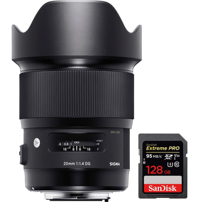 Sigma 20mm F1.4 Art DG HSM Wide Angle Lens for Nikon DSLR Cameras + 128GB Card