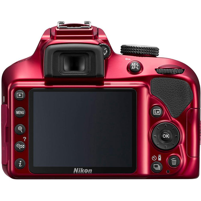 Nikon D3400 DSLR Camera + 18-55mm VR & 70-300mm Dual Lens Bundle (Red) Refurbished