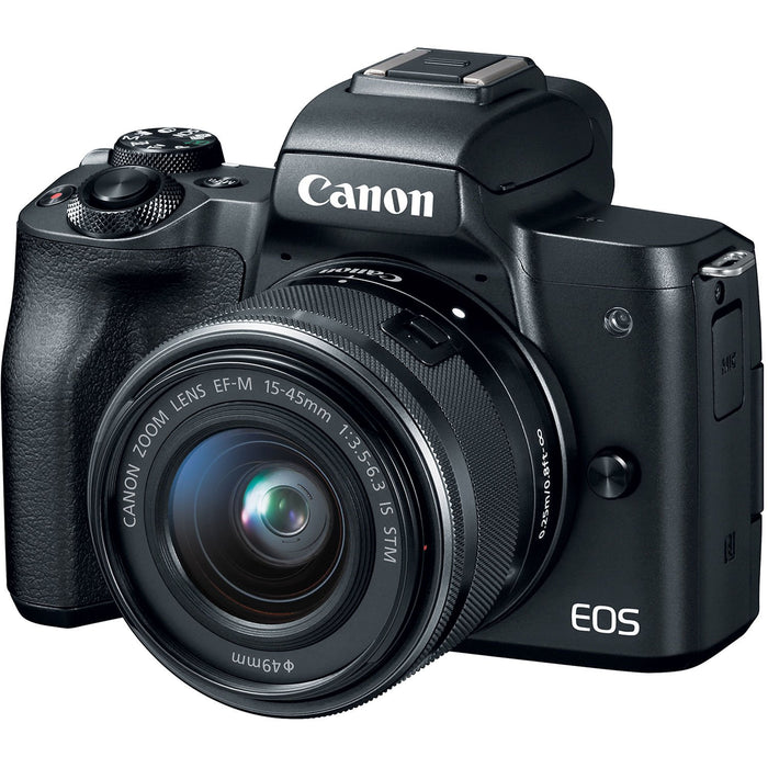 Canon EOS M50 Mirrorless Digital Camera + 15-45mm Lens Microphone Deluxe Bundle Black