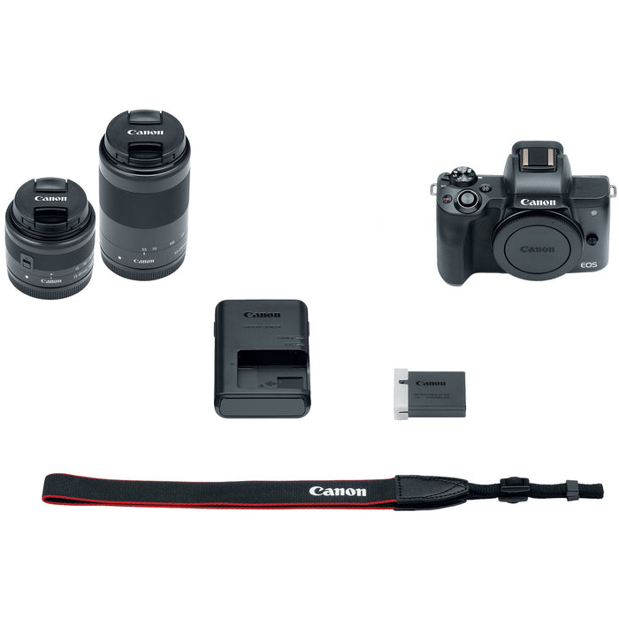 Canon EOS M50 4K Mirrorless Digital Camera with 15-45mm & 55-200mm Lens Deluxe Bundle