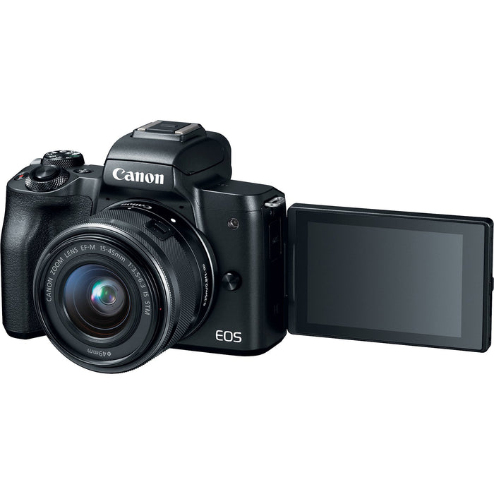 Canon EOS M50 Mirrorless Camera (Black) Video Creator Kit 15-45mm Lens Deluxe Bundle