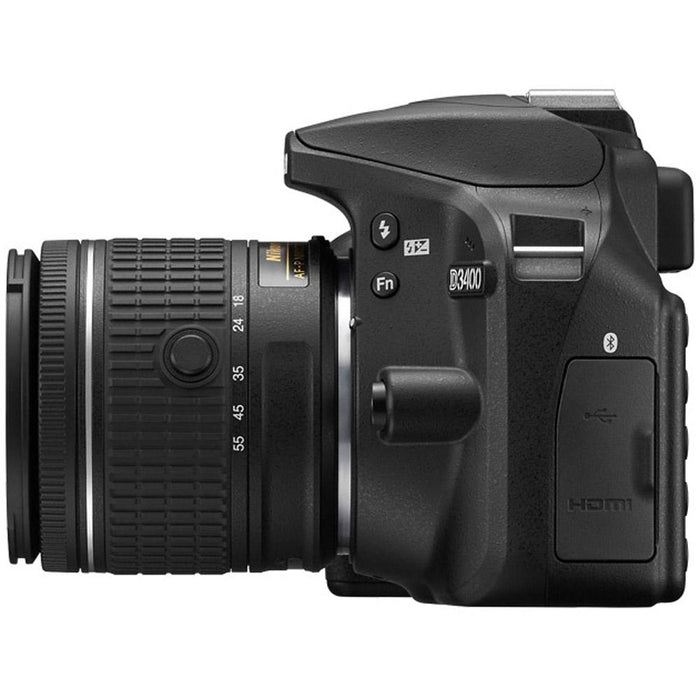 Nikon D3400 DSLR Camera w/ 18-55mm Lens + Memory Bundle (Black) Certified Refurbished