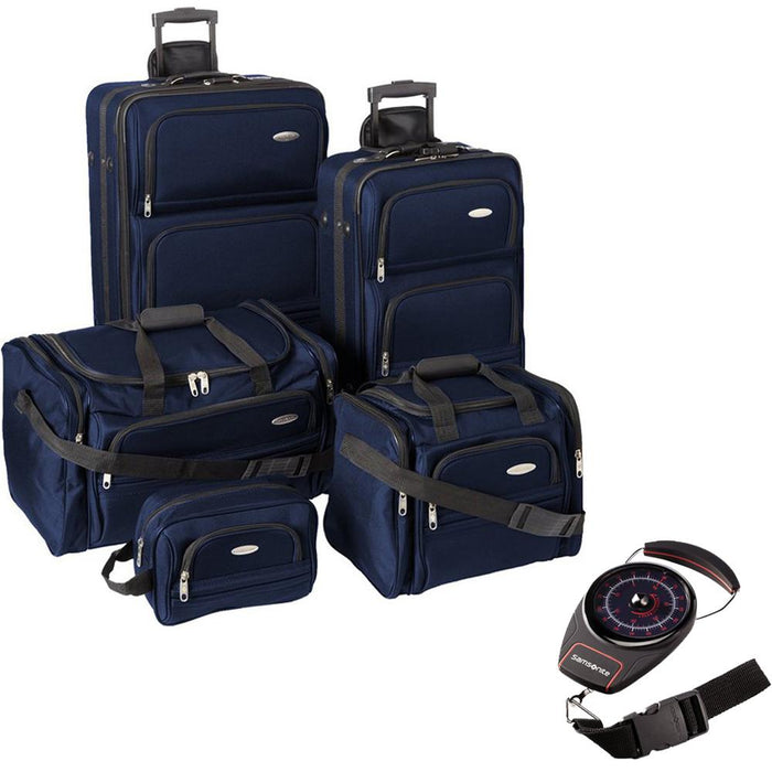 5 Piece Nested Luggage Set Navy with Portable Luggage Scale