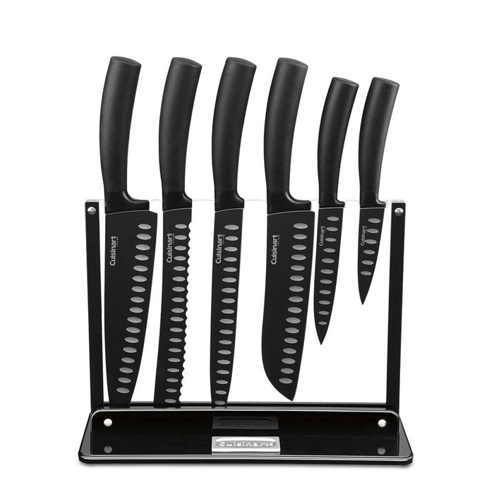 Cuisinart 7 Pcs Nonstick Cutlery Knife Set w/ Acrylic Stand, Black w/Safety Gloves