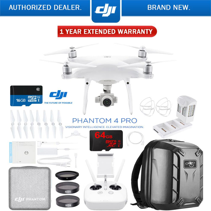 DJI Phantom 4 Pro Quadcopter Drone + Battery Charging Hub and Custom Backpack